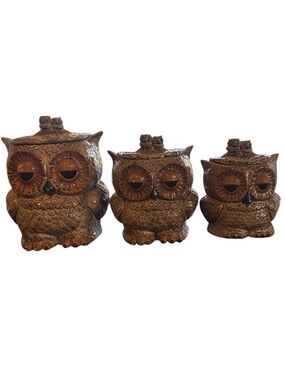 Vintage SITCO Owl Canister Set 1976 Ceramic Mid Century Kitchen Decor